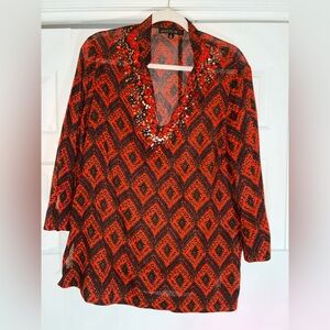 Lafayette 148 New York sz 12 beaded neckline tunic, like new